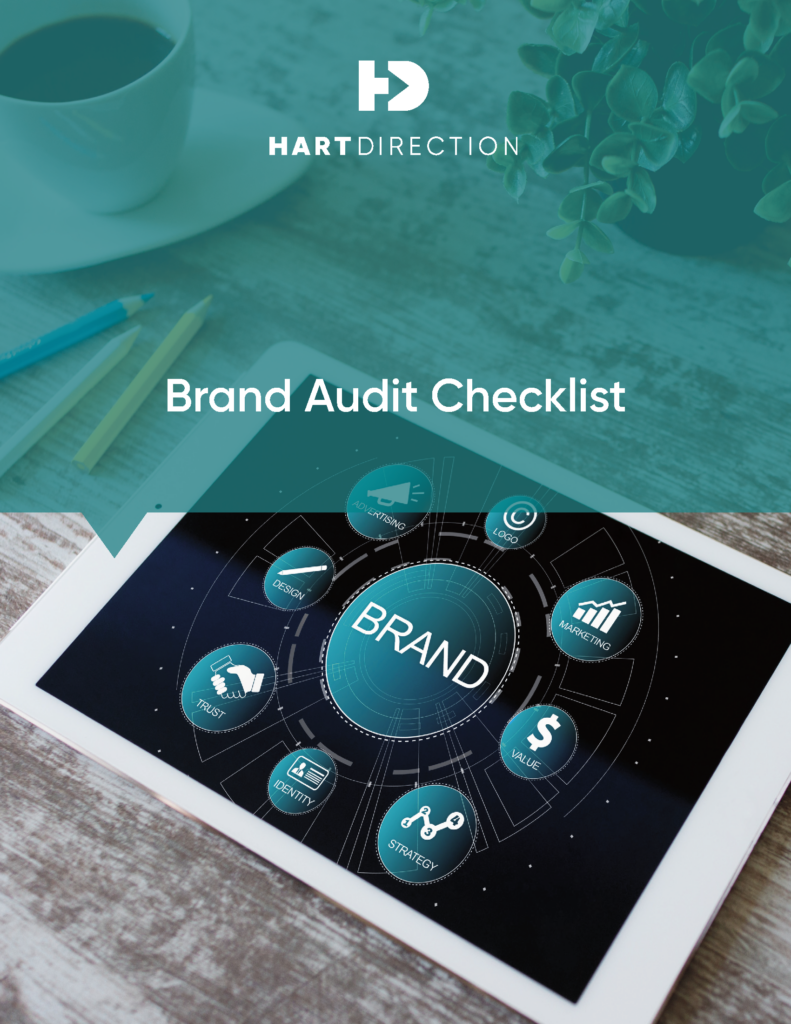 Hart Direction Brand Audit checklist cover image showing IPad with the word brand on it.